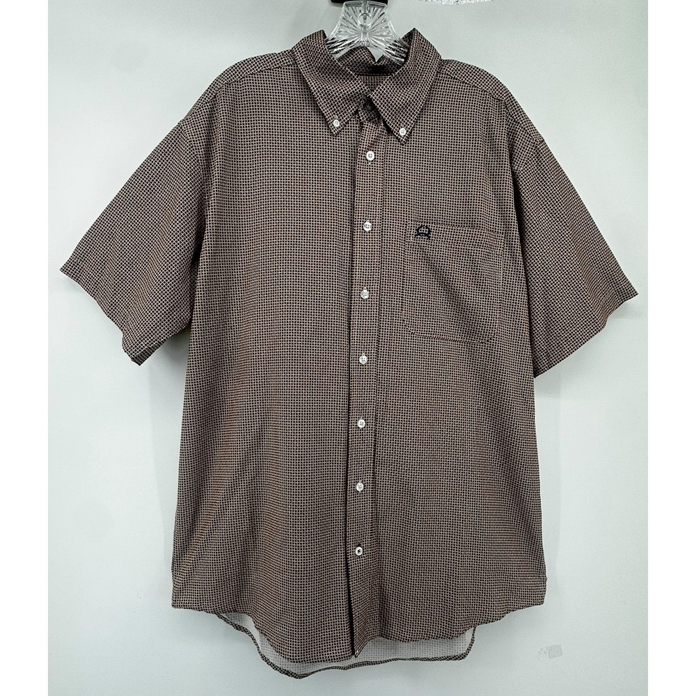 Cinch Arena Flex Mens Grey Geometric Short Sleeve Western Button Down Shirt M